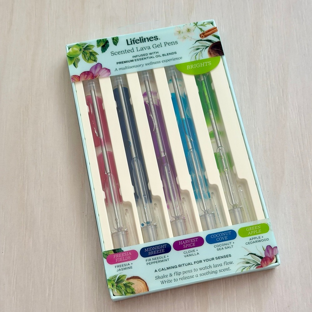NEW Lifelines Set of 5 Scented Lava Gel Pens Brights Essential Oils NIP